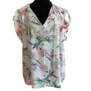 Buffalo David Bitton flowy white floral short sleeve peasant blouse. Size XXL